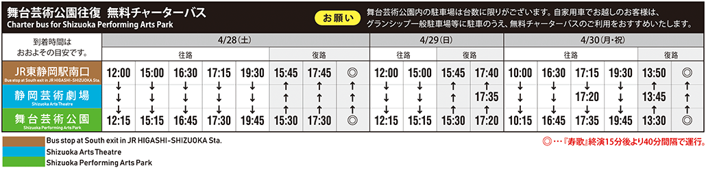 Charter buses for Shizuoka Performing Arts Park